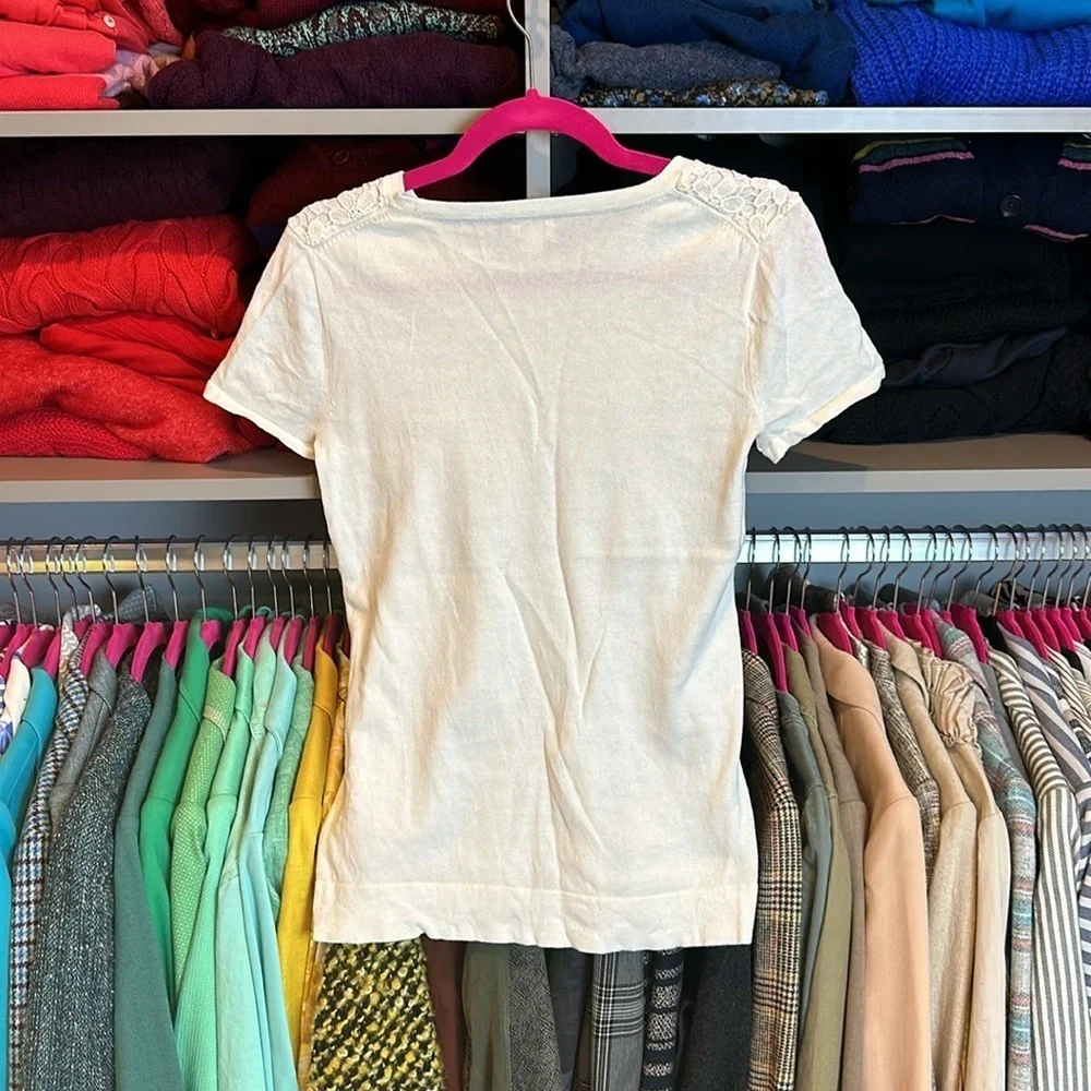J Crew ivory embroidered short sleeve crew neck sweater size XS​
